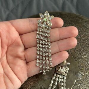Vintage Aurora Borealis Crystal Tassel Drop Chandelier Clip Earrings